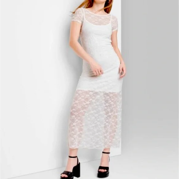 Wild Fable for Target short sleeved lace white maxi dress